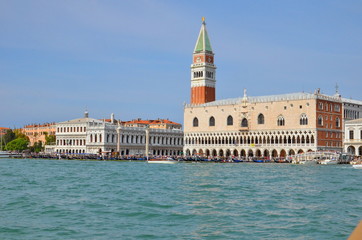 Fototapeta na wymiar The Doge's Palace near St Mark's Square from the Lagoon. Venice, Italy.