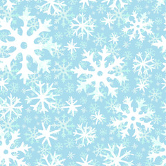 Christmas seamless pattern of snowflakes. Holiday watercolor illustration.