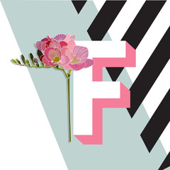 Obraz premium vector letter f illustration. flower freesia. alphabet abc. modern art. 