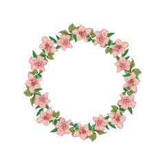 Round rose frame for greeting card or text, vector illustration.