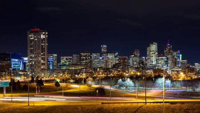 Denver, Colorado City Skyline at Night Timelapse