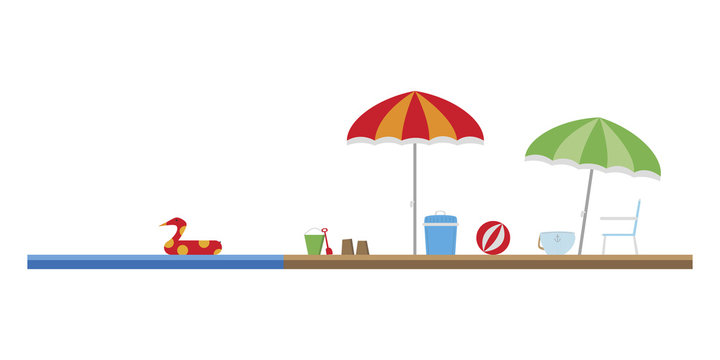 Cute cartoon vector illustration of a beach