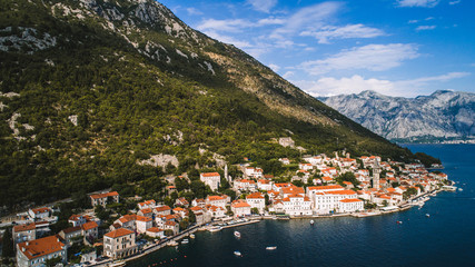 Fototapeta na wymiar Aerial beautiful view at Perast town. Montenegro