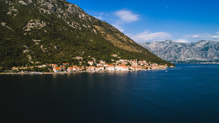 Fototapeta na wymiar Aerial beautiful view at Perast town. Montenegro