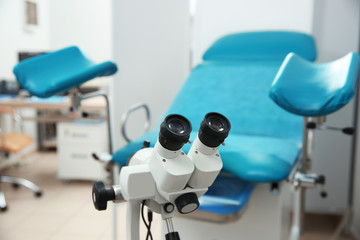 New colposcope in gynecologist office. Health checkup - obrazy, fototapety, plakaty