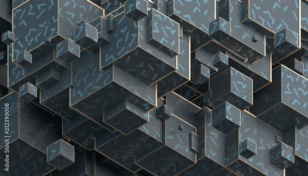 Poster abstract 3d rendering of geometric shapes. composition with cubes. modern background design for post