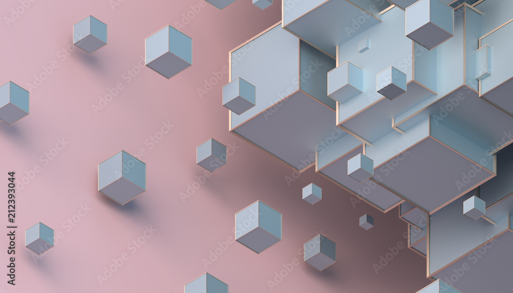 Poster abstract 3d rendering of geometric shapes. composition with cubes. modern background design for post