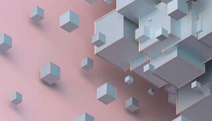 Abstract 3d rendering of geometric shapes. Composition with cubes. Modern background design for poster, cover, branding, banner, placard.