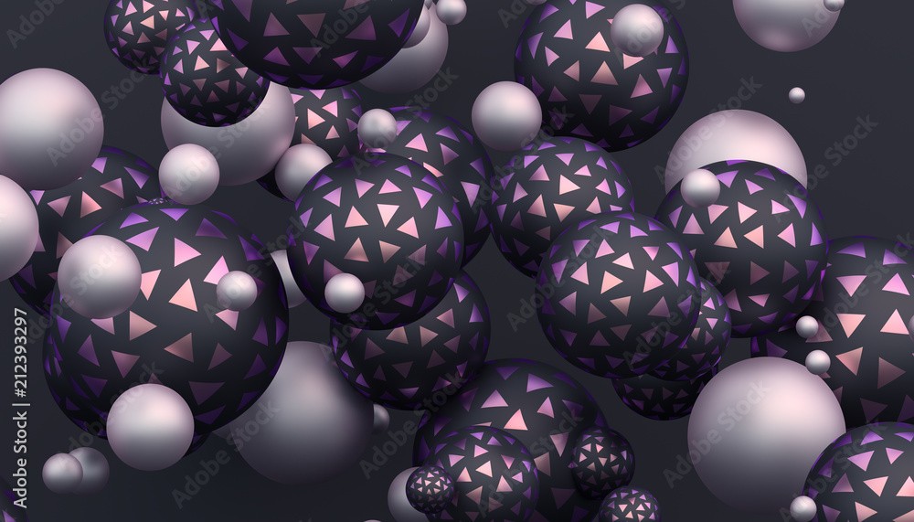 Poster abstract 3d rendering of geometric shapes. modern composition. background design with spheres for po