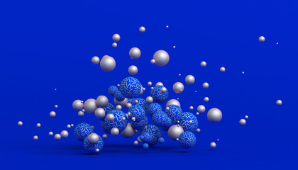 Abstract 3d rendering of geometric shapes. Modern composition. Background design with spheres for poster, cover, branding, banner, placard.