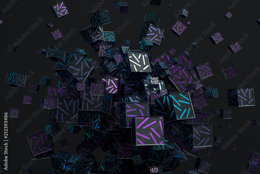 Aufkleber abstract 3d rendering of geometric shapes. composition with cubes. modern background design for post