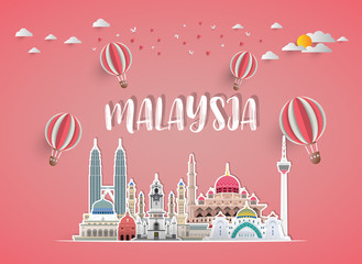 Malaysia Landmark Global Travel And Journey paper background. Vector Design Template.used for your advertisement, book, banner, template, travel business or presentation.