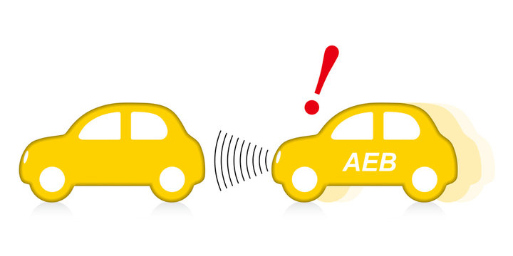 自動ブレーキ・緊急ブレーキの概念図・イラスト｜AEB　自動車のイラスト｜ベクターデータ
