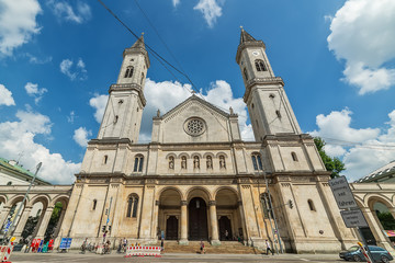 Naklejka premium Munich, Germany June 09, 2018: The Catholic Parish and University Church St. Louis, called Ludwigskirche, in Munich is a monumental church in neo-romanesque style.