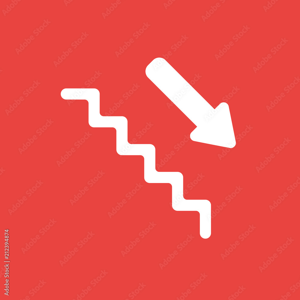 Poster vector icon concept of stairs with arrow moving down on red background