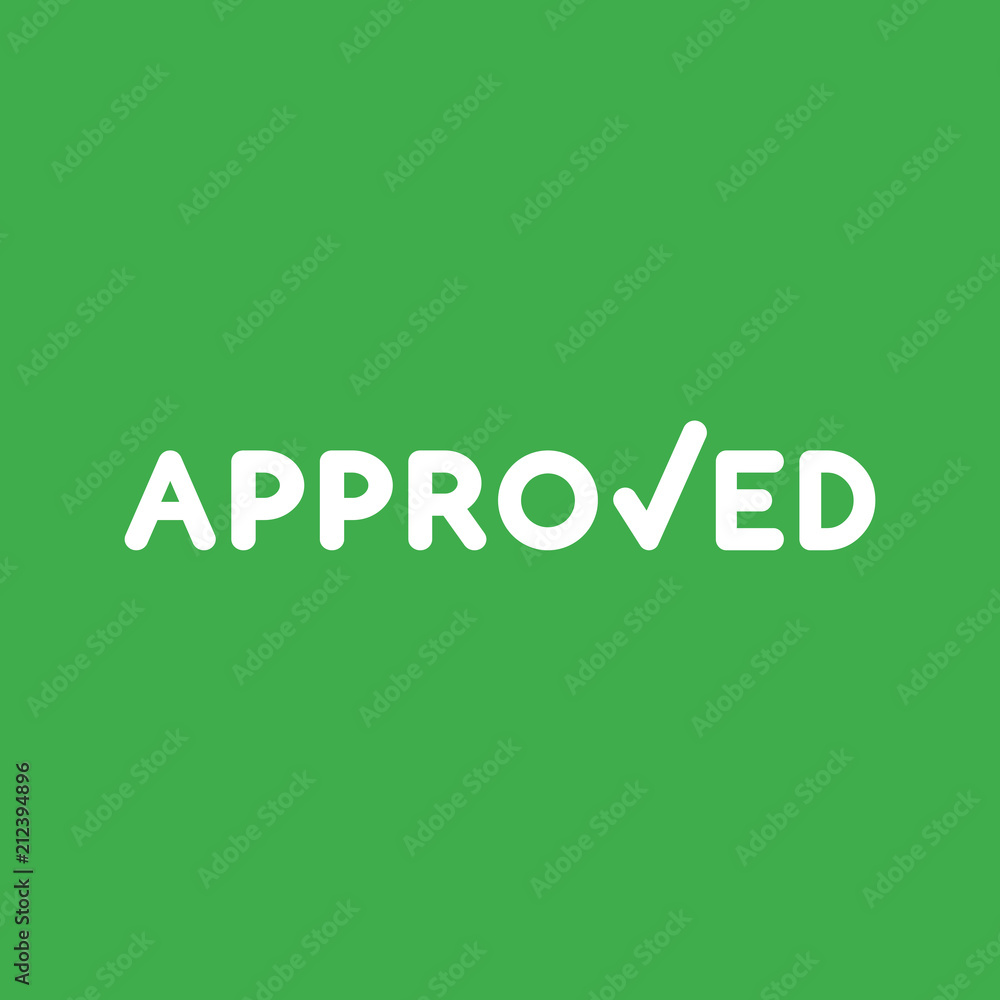 Poster vector icon concept of approved word with check mark on green background