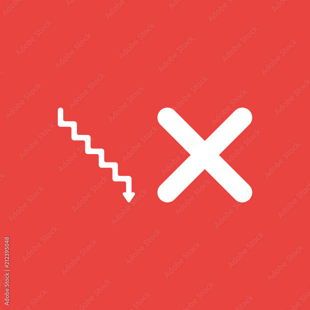 Poster vector icon concept of stairs with arrow moving down and x mark on red background
