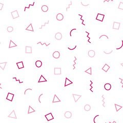 Seamless memphis geometric pattern with white background. Trendy memphis style. Vector repeating texture.