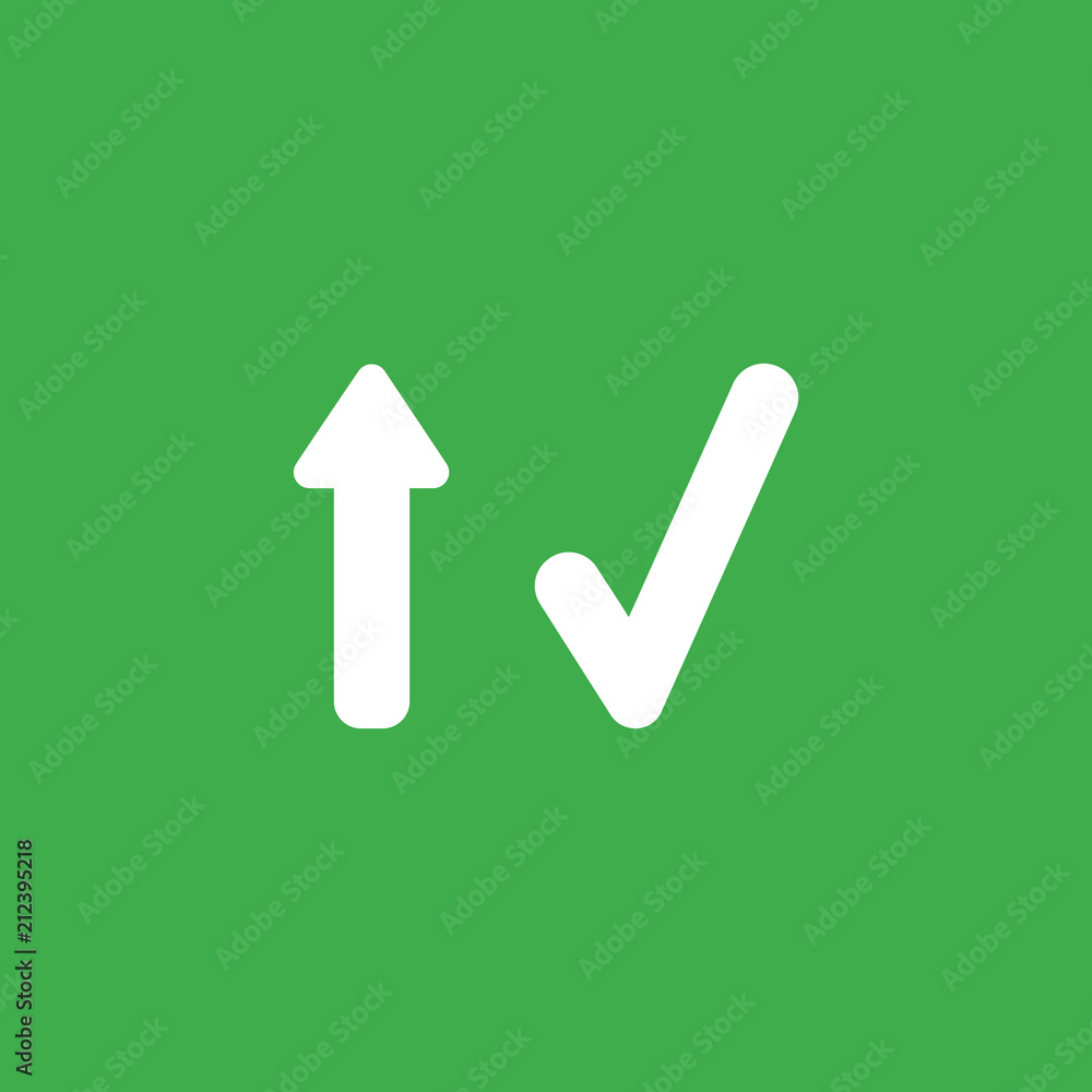 Poster vector icon concept of arrow moving up and check mark on green background
