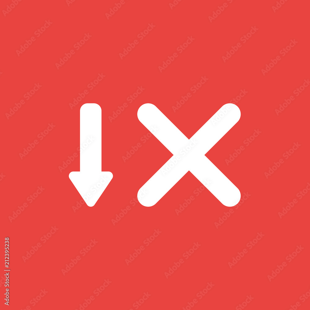 Aufkleber vector icon concept of arrow moving down and x mark on red background