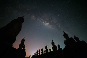 Big Buddha statue with milky way galaxy in Nakhon si thammarat Province, Thailand