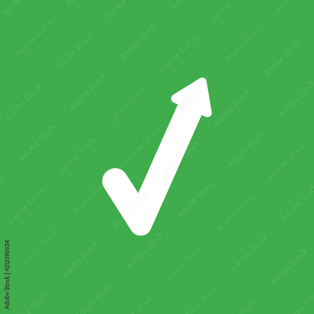Poster vector icon concept of check mark with arrow moving up on green background