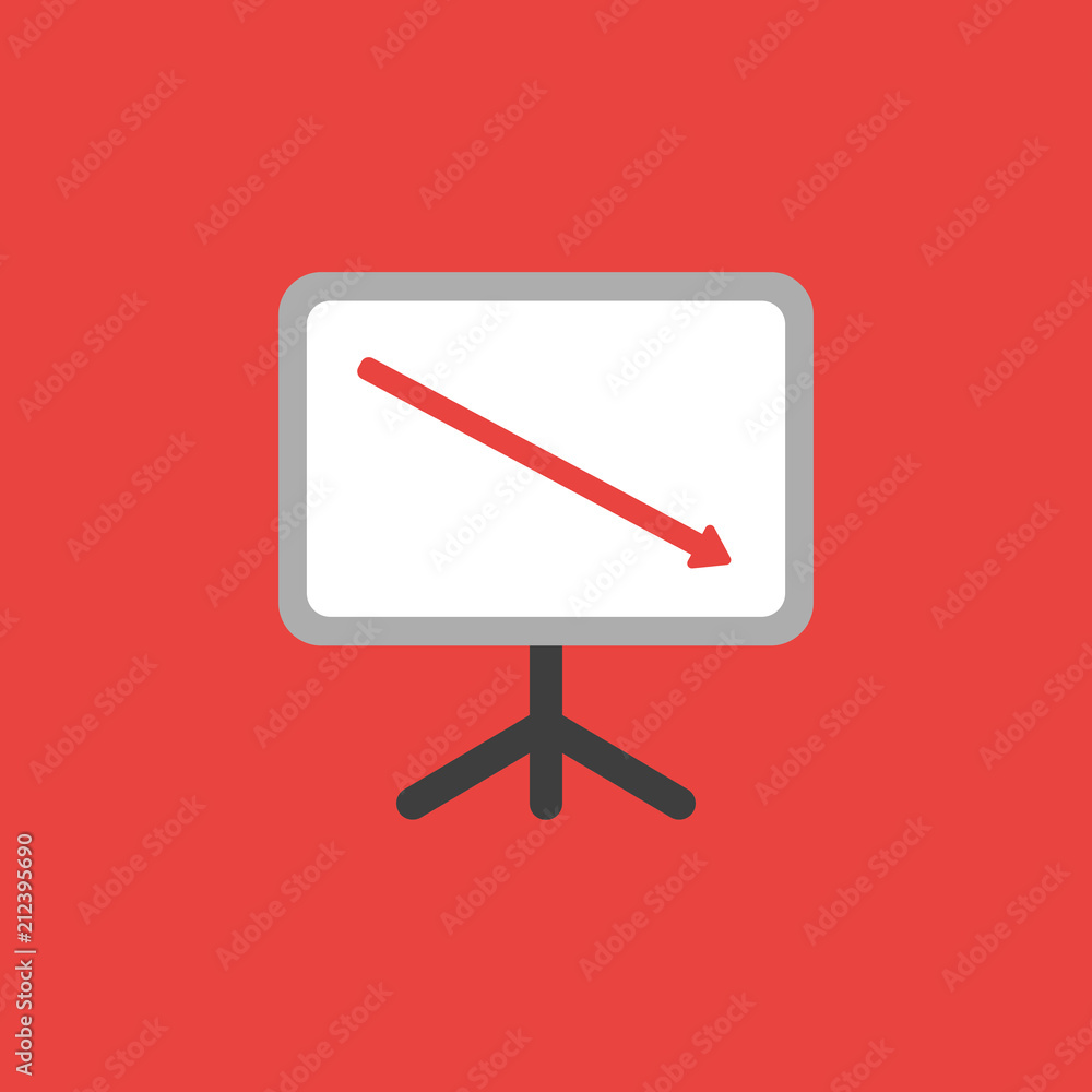 Poster vector icon concept of sales chart with arrow moving down on red background