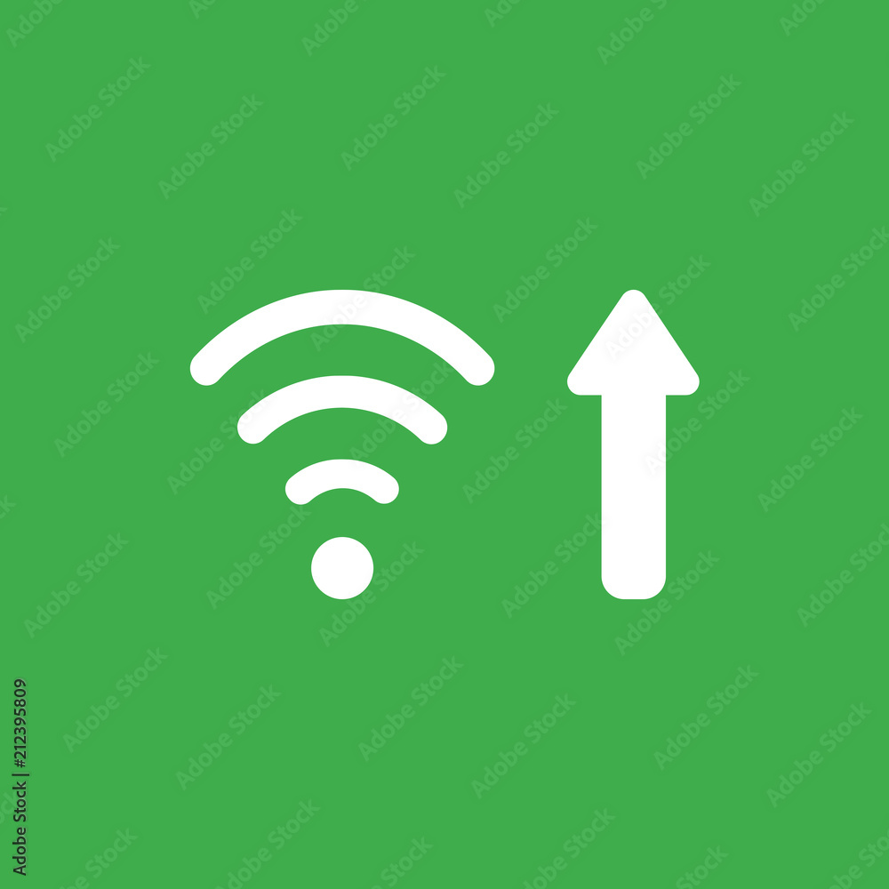 Aufkleber vector icon concept of wireless wifi symbol with arrow moving up on green background