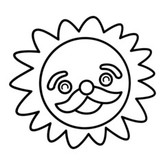 Sun cartoon illustration isolated on white background for children color book