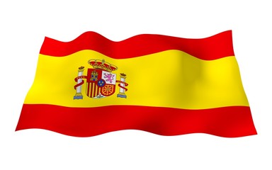 The flag of Spain. Official state symbol of the Kingdom of Spain. Concept: web, sports pages, language courses, travelling, design elements. 3d illustration