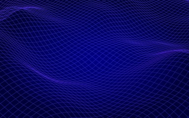 Abstract landscape on a blue background. Cyberspace grid. Hi-tech network, technology. 3D illustration