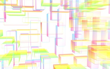 Colorful abstract digital and technology background. The pattern with repeating rectangles. 3D illustration