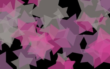Multicolored translucent stars on a dark background. Pink tones. 3D illustration