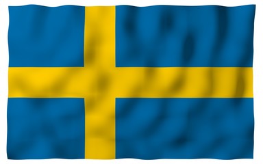 The flag of Sweden. Official state symbol of the Kingdom of Sweden. A blue field with a yellow Scandinavian cross that extends to the edges of the flag. 3d illustration