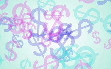 Multicolored translucent dollar signs on white background. Green tones. 3D illustration