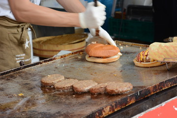 Food stalls at a Japanese summer festival