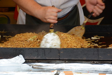 Food stalls at a Japanese summer festival