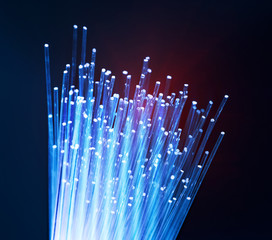 optical fibres dinamic flying from deep on technology background
