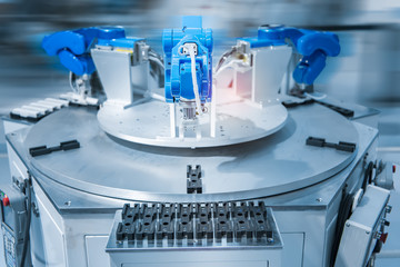 robotic machine tool in industrial manufacture plant,Smart factory industry 4.0 concept.
