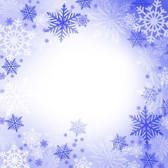 winter snowflake snowy border background design with large and small snow flakes, and beautiful winter look