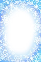 Fototapeta na wymiar winter snowflake snowy border background design with large and small snow flakes, and beautiful winter look