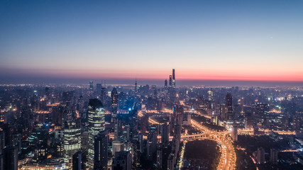 Fototapeta na wymiar Aerial View of Shanghai city in the dawn