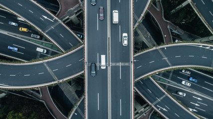Highway junction aerial view on a cloudy day