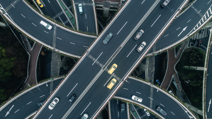 Highway junction aerial view on a cloudy day