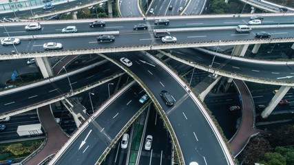 Highway junction aerial view on a cloudy day