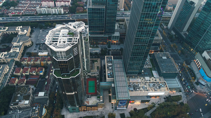 Fototapeta premium aerial view of business area in Nangjing Rd, Shanghai, China, at night