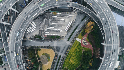 aerial view of Nanpu Bridge in Shanghai