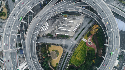aerial view of Nanpu Bridge in Shanghai