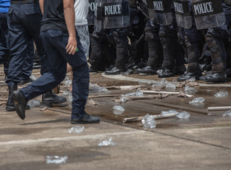Riot police clashed with the protesters.