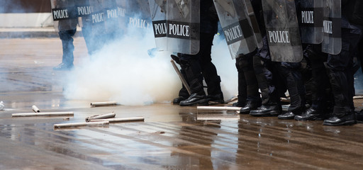 Riot police clashed with the protesters.